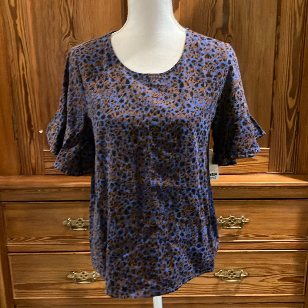 NWT FORCYNTHIA top blue animal print M - Picture 1 of 13